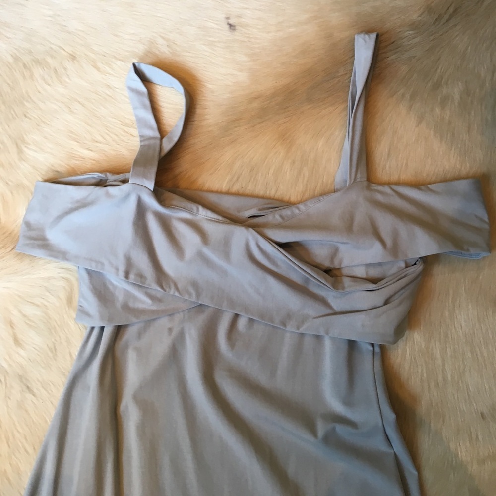 Grey dress off the shoulder